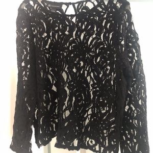 INC Black Lace Dressy Blouse 3/4 Sleeves Size XL